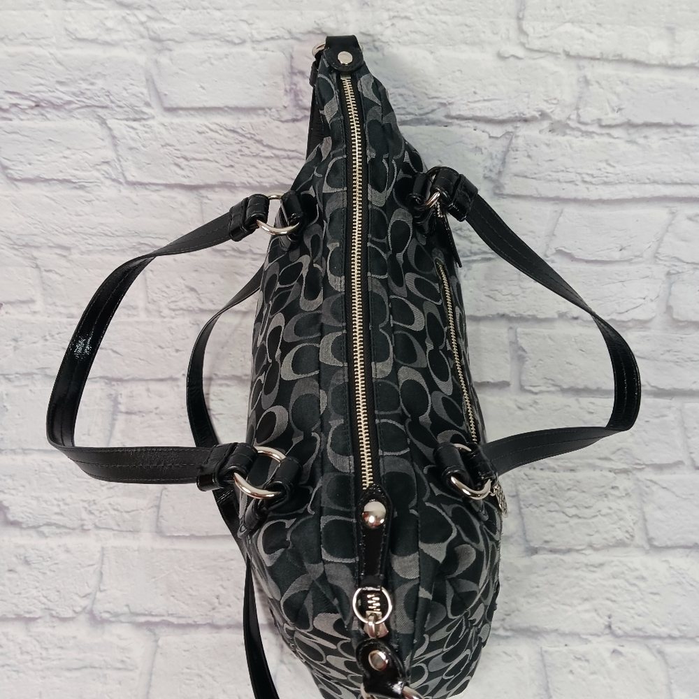 Coach black and gray signature canvas and leather satchel bag - Picture 4 of 11